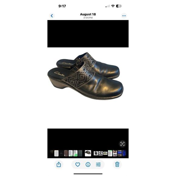 Clarks Black Leather Slip-On Mules Size 10M - Picture 1 of 12